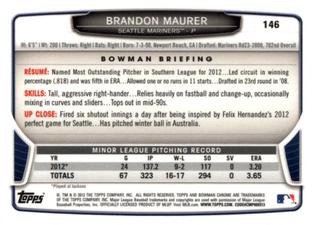 2013 Bowman Chrome Mini #146 Brandon Maurer Back