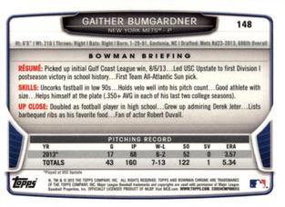 2013 Bowman Chrome Mini #148 Gaither Bumgardner Back