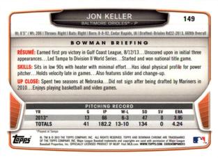 2013 Bowman Chrome Mini #149 Jon Keller Back