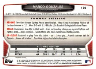 2013 Bowman Chrome Mini #170 Marco Gonzales Back
