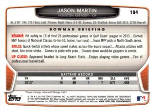 2013 Bowman Chrome Mini #184 Jason Martin Back