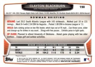 2013 Bowman Chrome Mini #190 Clayton Blackburn Back