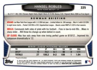 2013 Bowman Chrome Mini #225 Hansel Robles Back
