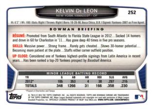 2013 Bowman Chrome Mini #252 Kelvin De Leon Back