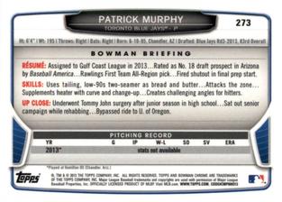 2013 Bowman Chrome Mini #273 Patrick Murphy Back