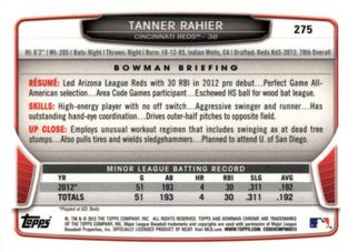 2013 Bowman Chrome Mini #275 Tanner Rahier Back