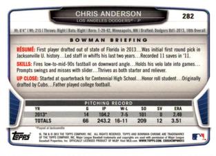 2013 Bowman Chrome Mini #282 Chris Anderson Back