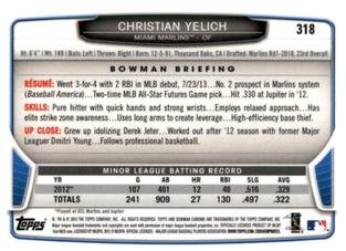 2013 Bowman Chrome Mini #318 Christian Yelich Back