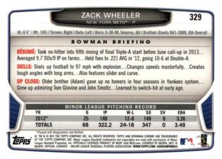 2013 Bowman Chrome Mini #329 Zack Wheeler Back