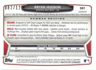 2013 Bowman Chrome Mini - Refractors #307 Bryan Hudson Back