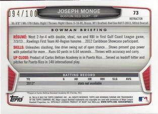 2013 Bowman Chrome Mini - X-fractors #73 Joseph Monge Back