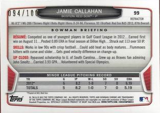 2013 Bowman Chrome Mini - X-fractors #99 Jamie Callahan Back