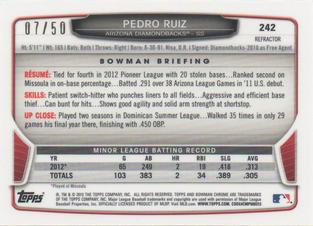 2013 Bowman Chrome Mini - Gold Refractors #242 Pedro Ruiz Back