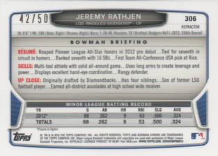 2013 Bowman Chrome Mini - Gold Refractors #306 Jeremy Rathjen Back