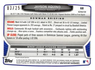 2013 Bowman Chrome Mini - Black Refractors #68 Jayson Aquino Back