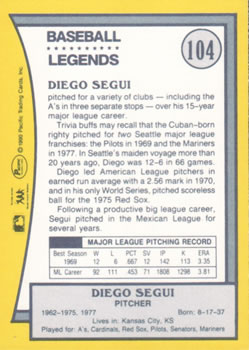1990 Pacific Legends #104 Diego Segui Back