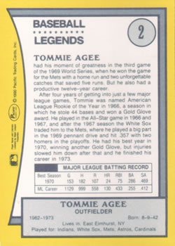 1990 Pacific Legends #2 Tommie Agee Back