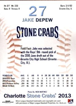 2013 Grandstand Charlotte Stone Crabs #9 Jake DePew Back