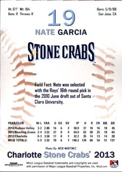 2013 Grandstand Charlotte Stone Crabs #10 Nate Garcia Back