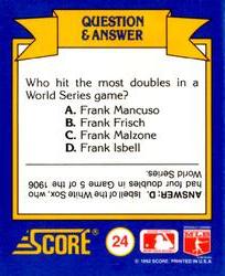 1991 Score Rookie & Traded - Magic Motion: World Series Trivia II #24 Q & A Card 24 Back