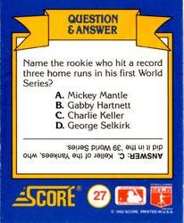 1991 Score Rookie & Traded - Magic Motion: World Series Trivia II #27 Q & A Card 27 Back