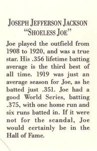 1992 Manning 1919 Black Sox Reprints #NNO Joe Jackson Back