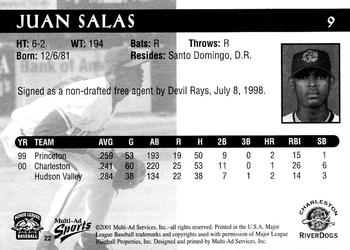 2001 Multi-Ad Charleston RiverDogs #22 Juan Salas Back