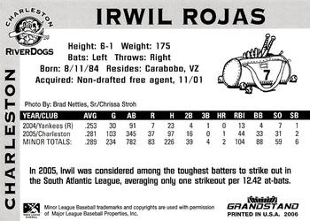 2006 Grandstand Charleston RiverDogs #NNO Irwil Rojas Back