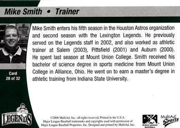 2006 MultiAd Lexington Legends #28 Mike Smith Back