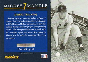 1992 Pinnacle Mickey Mantle #4 Spring Training Back