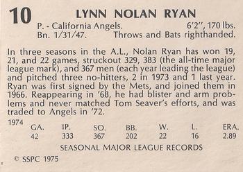 1975 SSPC 42 #10 Nolan Ryan Back
