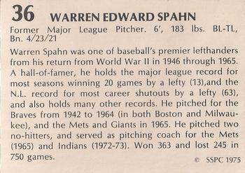 1975 SSPC 42 #36 Warren Spahn Back