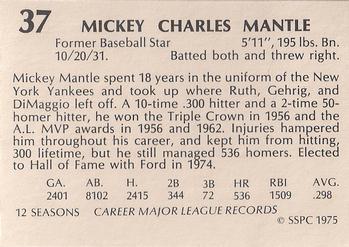 1975 SSPC 42 #37 Mickey Mantle Back