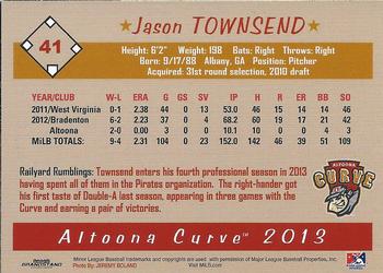 2013 Grandstand Altoona Curve #NNO Jason Townsend Back