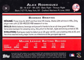 2009 Bowman #3 Alex Rodriguez Back