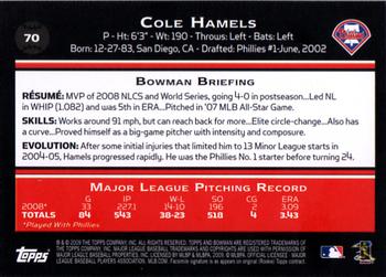 2009 Bowman #70 Cole Hamels Back