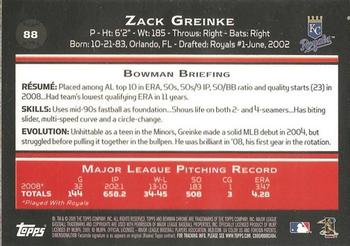 2009 Bowman #88 Zack Greinke Back