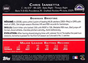 2009 Bowman #102 Chris Iannetta Back