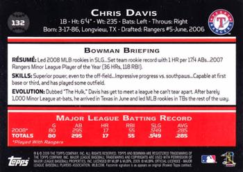 2009 Bowman #132 Chris Davis Back