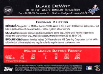 2009 Bowman #147 Blake DeWitt Back