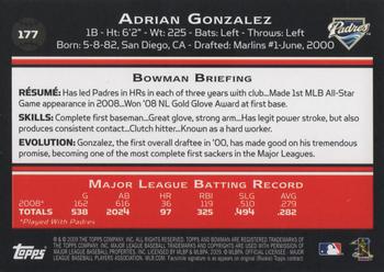 2009 Bowman #177 Adrian Gonzalez Back