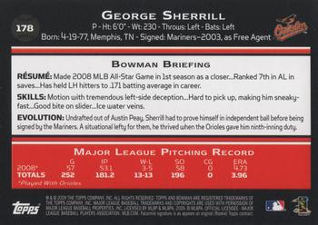 2009 Bowman #178 George Sherrill Back