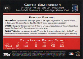 2009 Bowman #26 Curtis Granderson Back