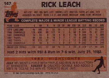 1983 Topps #147 Rick Leach Back