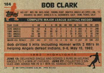 1983 Topps #184 Bob Clark Back