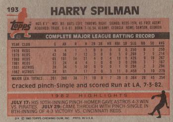 1983 Topps #193 Harry Spilman Back