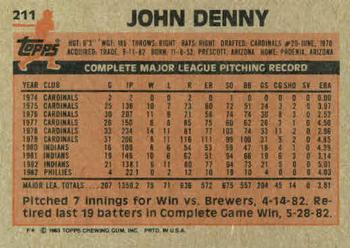 1983 Topps #211 John Denny Back