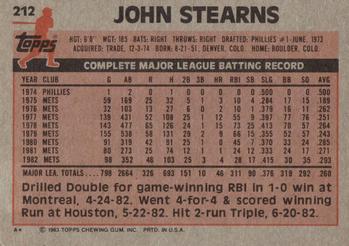 1983 Topps #212 John Stearns Back