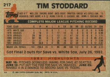 1983 Topps #217 Tim Stoddard Back