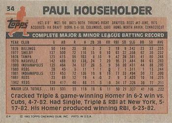 1983 Topps #34 Paul Householder Back